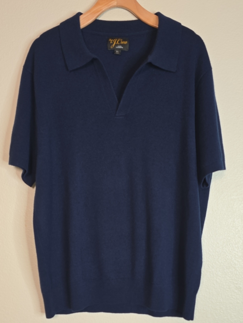 J. Crew Men's Navy Short-Sleeve  Cashmere Jhonny Collar Sweater Polo Size XL
